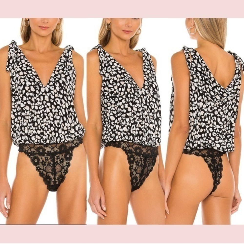 Intimately Free People Bare It All Bodysuit women size medium black animal print
